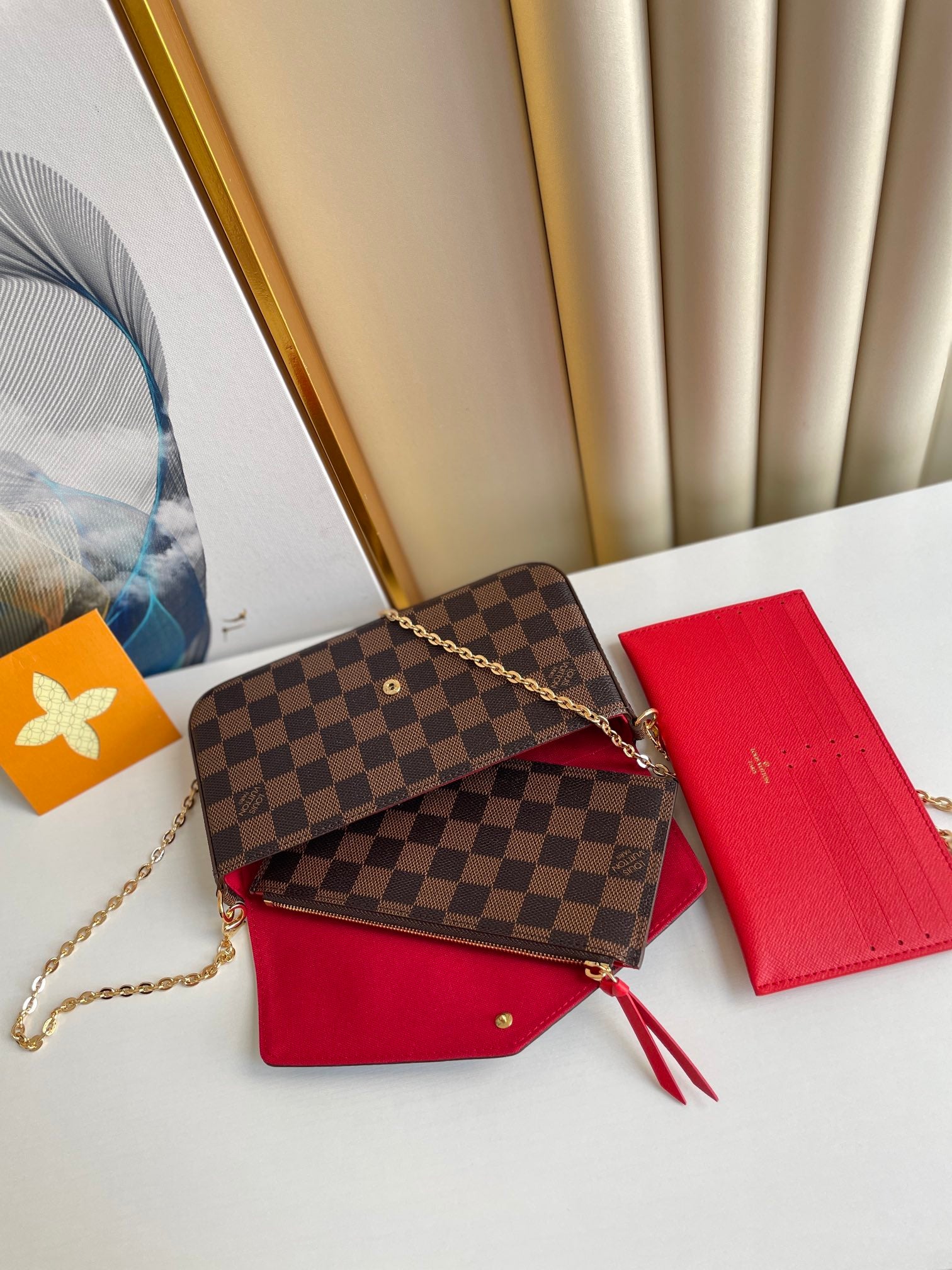 Elegant Brown Checkered Chain Crossbody Bag - Women's Mini Pochette Clutch