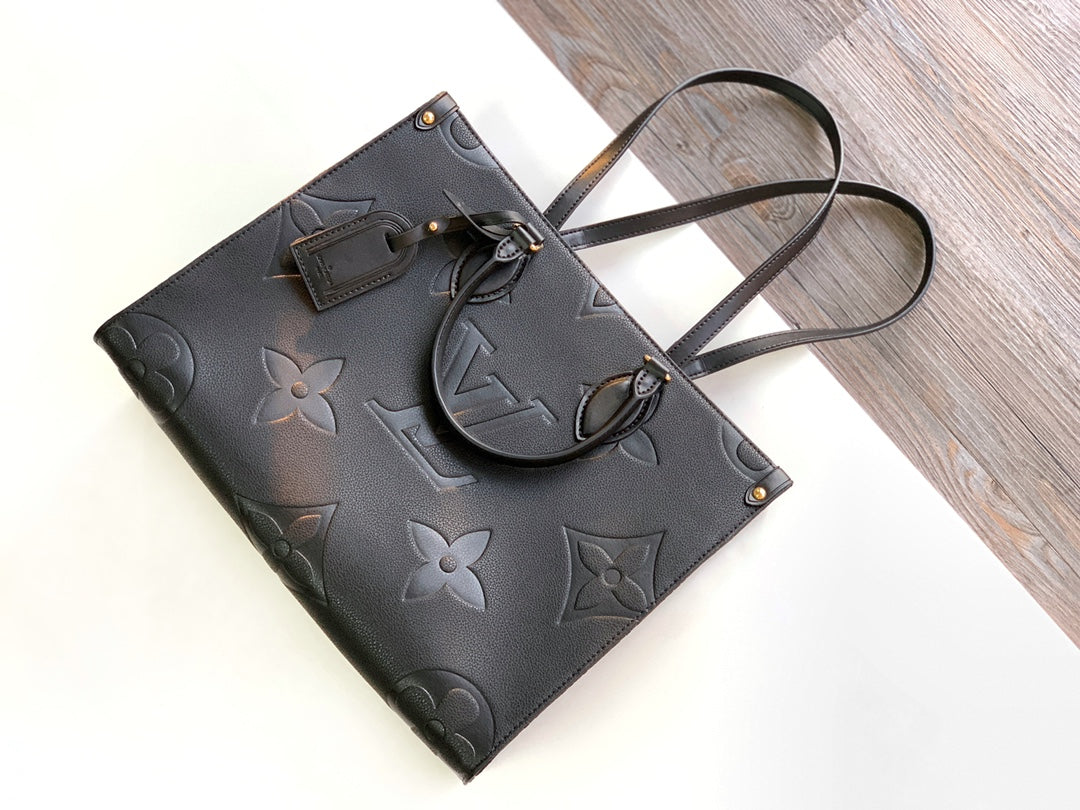 Louis Vuitton Classic Black Embossed Monogram Leather Tote Bag for Women
