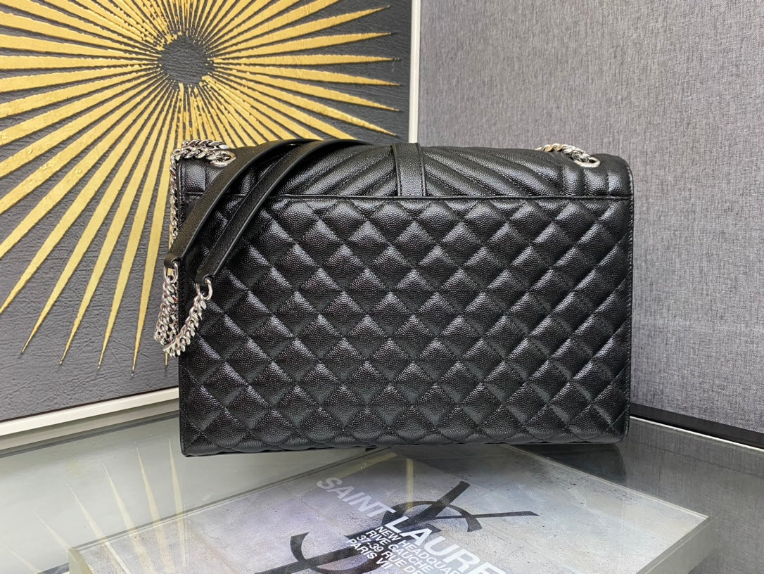 Saint Laurent Monogram Large Envelope Bag in Black Quilted Leather - Gold Hardware