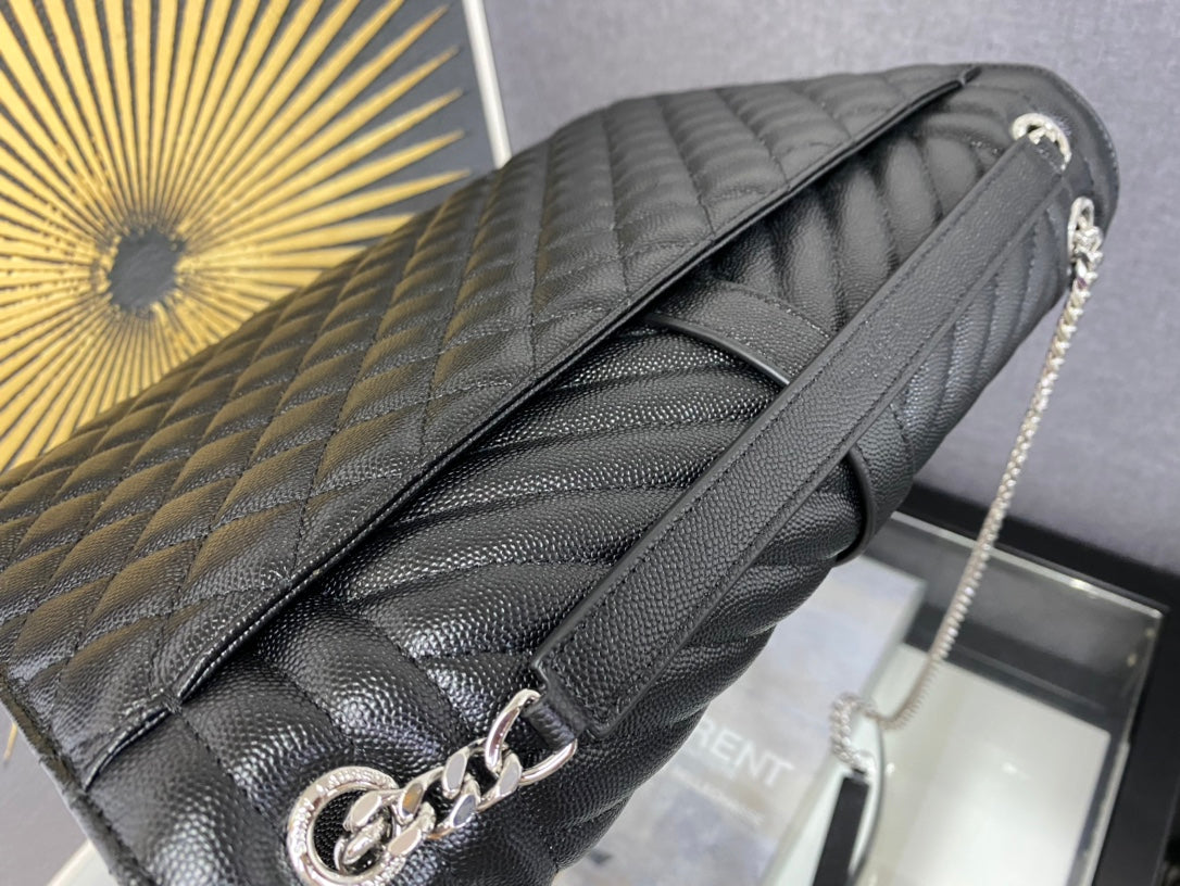Saint Laurent Monogram Large Envelope Bag in Black Quilted Leather - Gold Hardware
