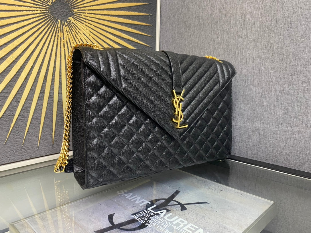Saint Laurent Large Envelope Bag Mix Matelassé Leather - Black