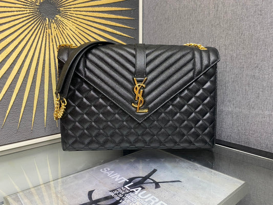 Saint Laurent Large Envelope Bag Mix Matelassé Leather - Black