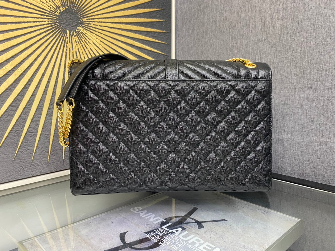 Saint Laurent Large Envelope Bag Mix Matelassé Leather - Black