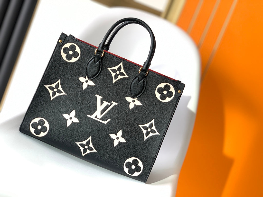 Louis Vuitton Onthego MM Monogram Empreinte Bicolor Tote Bag - Black/Cream