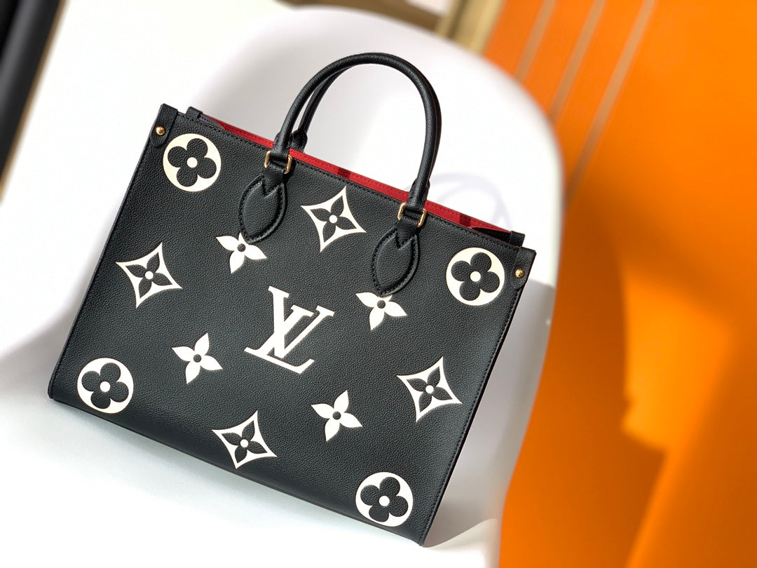 Louis Vuitton Onthego MM Monogram Empreinte Bicolor Tote Bag - Black/Cream