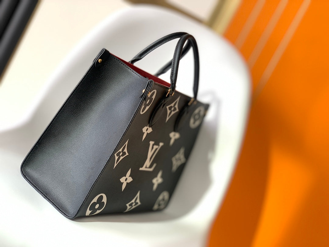 Louis Vuitton Onthego MM Monogram Empreinte Bicolor Tote Bag - Black/Cream