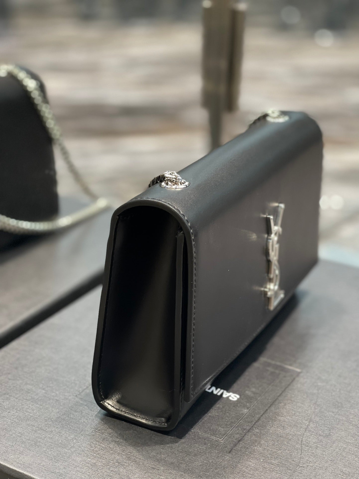 Saint Laurent Kate Small Chain Bag in Smooth Leather - Black with Silver-Tone Hardware