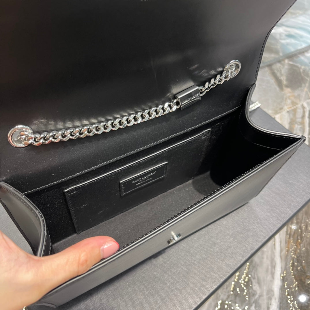 Saint Laurent Kate Small Chain Bag in Smooth Leather - Black with Silver-Tone Hardware