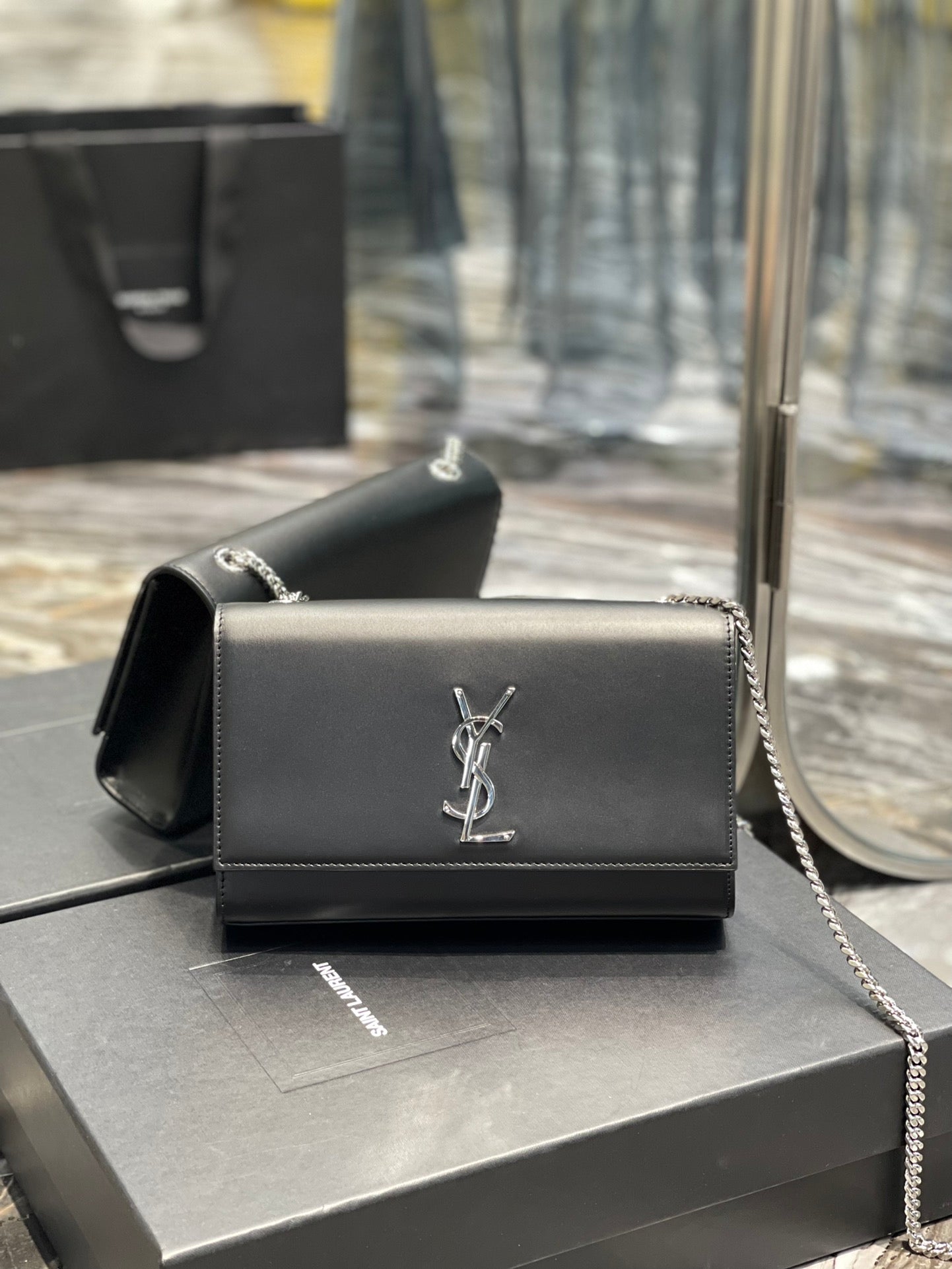 Saint Laurent Kate Small Chain Bag in Smooth Leather - Black with Silver-Tone Hardware