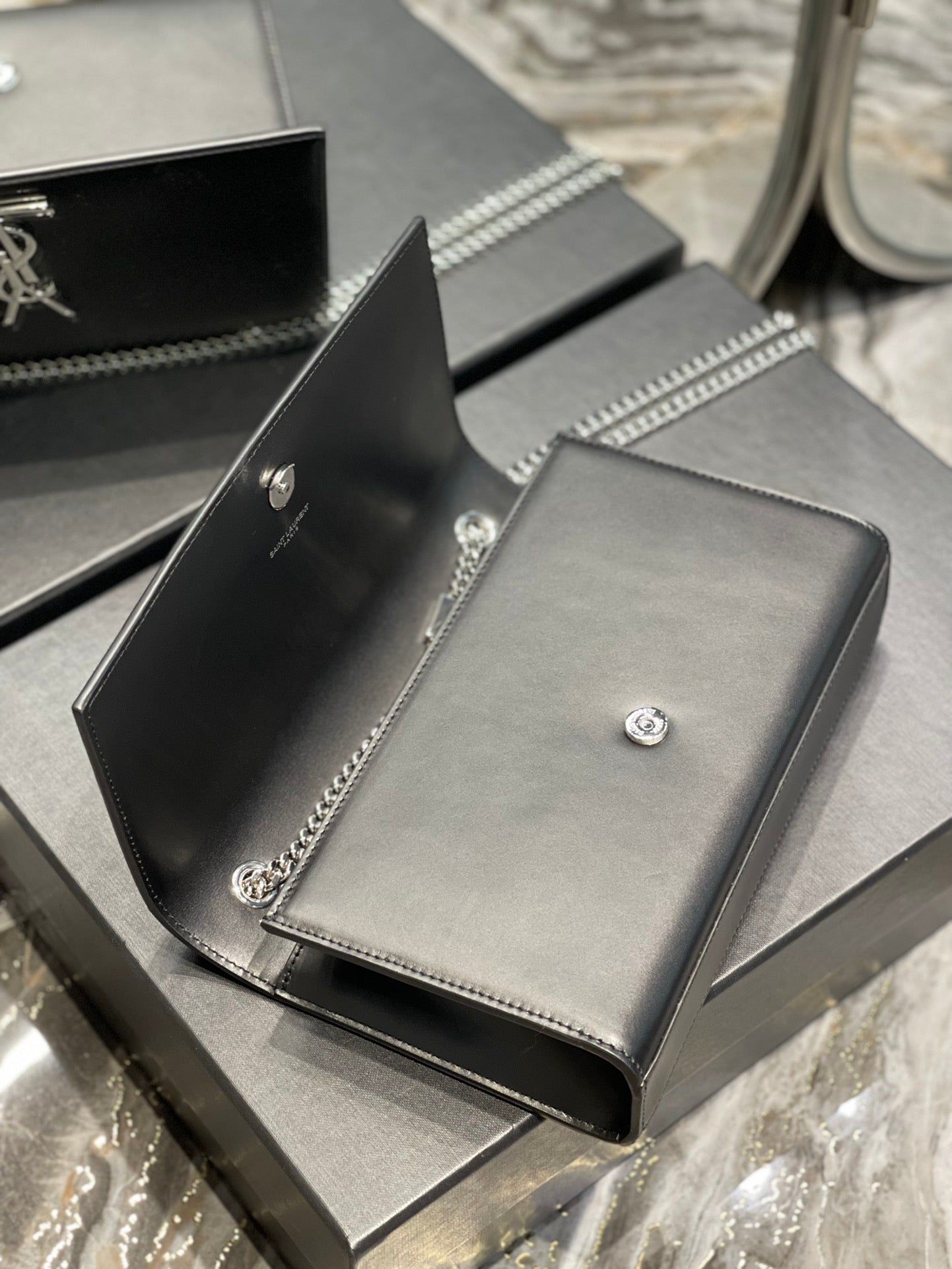 Saint Laurent Kate Small Chain Bag in Smooth Leather - Black with Silver-Tone Hardware