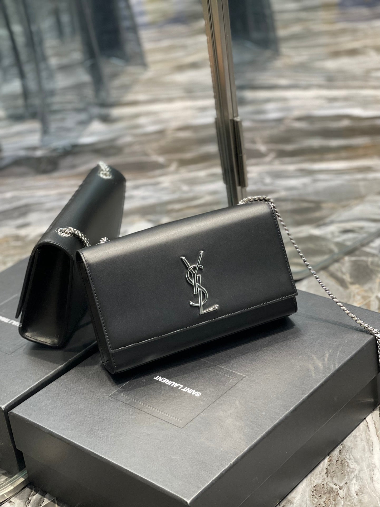 Saint Laurent Kate Small Chain Bag in Smooth Leather - Black with Silver-Tone Hardware