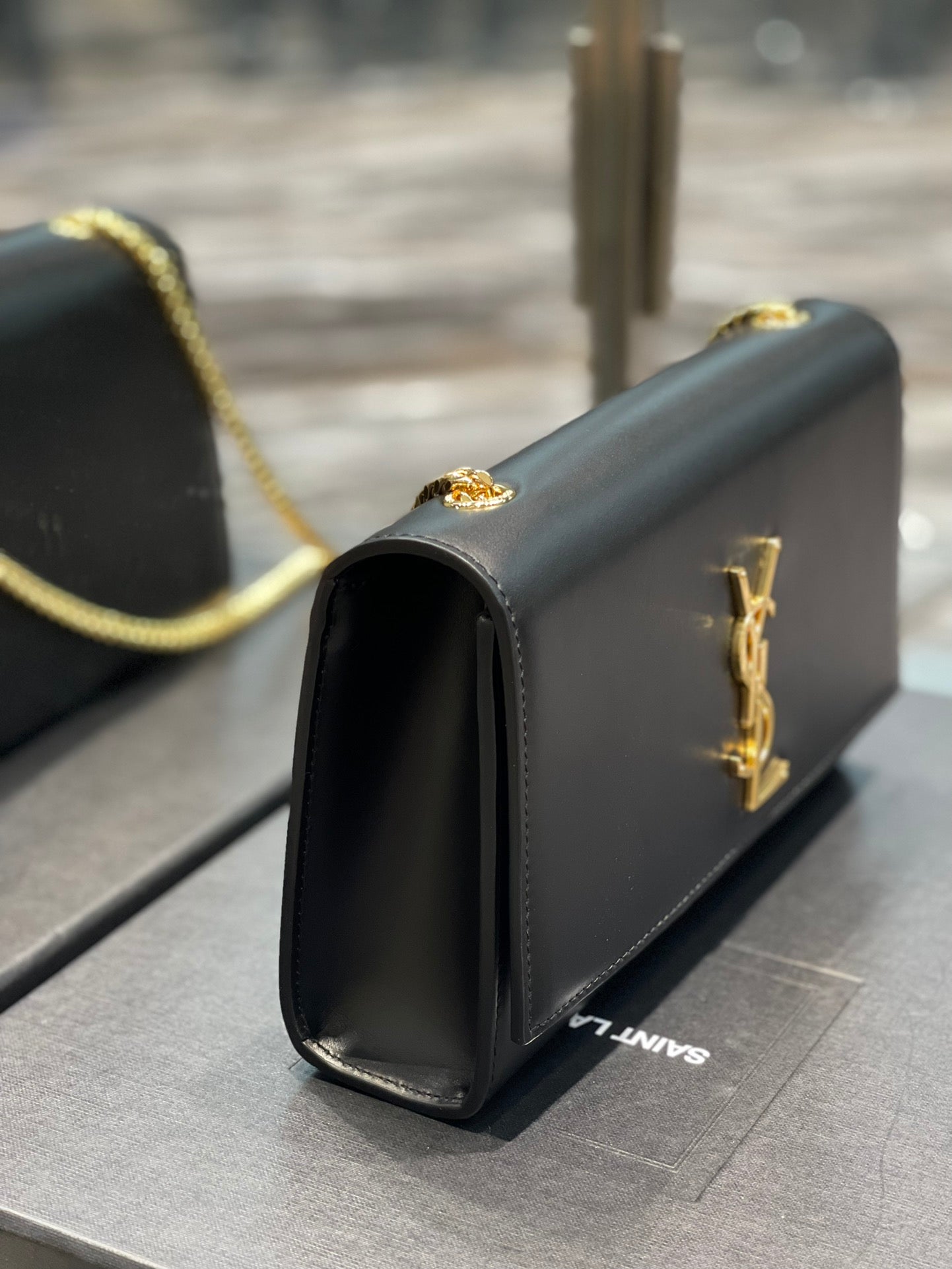 Saint Laurent Kate Small Chain Wallet in Black Leather with Gold-Tone Hardware