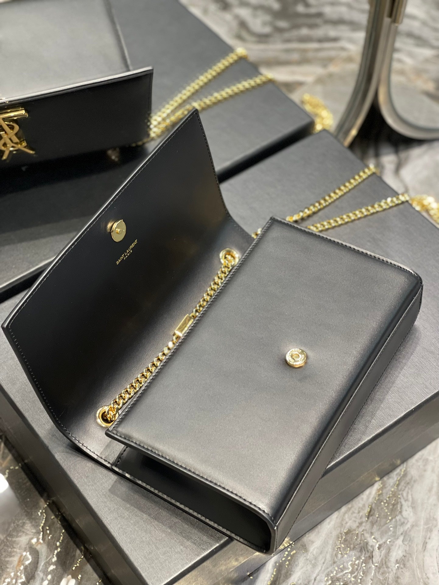 Saint Laurent Kate Small Chain Wallet in Black Leather with Gold-Tone Hardware