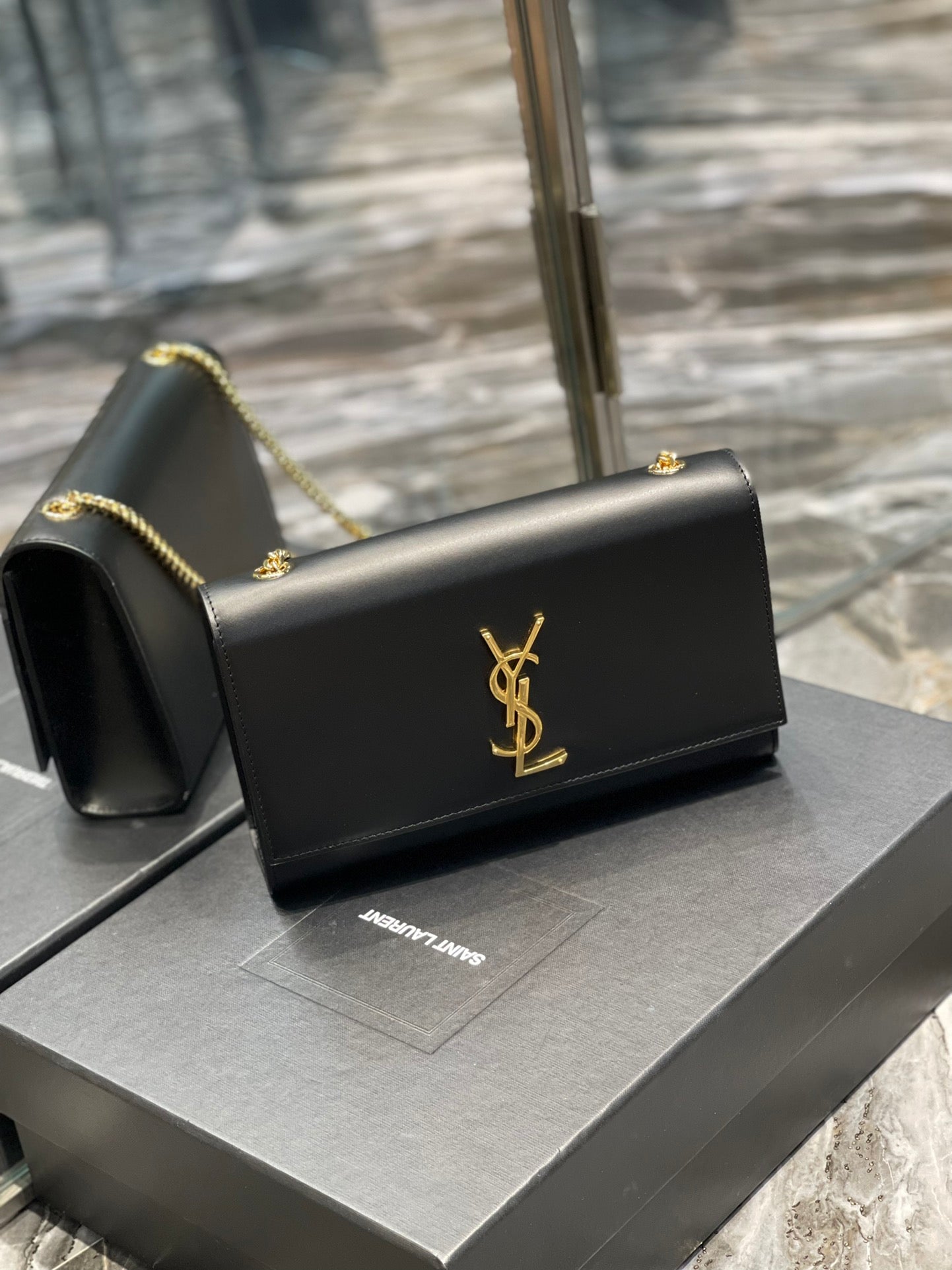 Saint Laurent Kate Small Chain Wallet in Black Leather with Gold-Tone Hardware