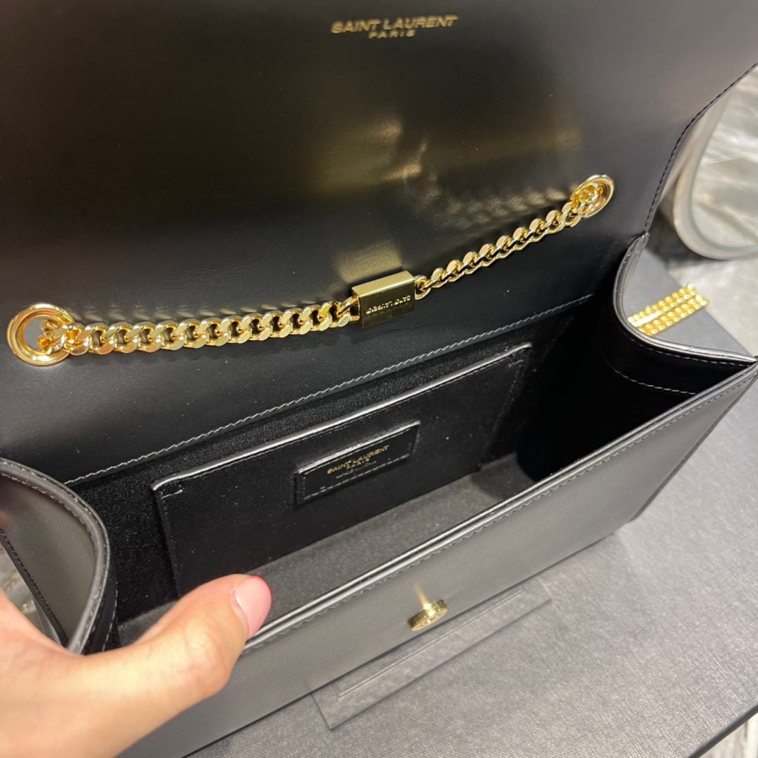 Saint Laurent Kate Small Chain Wallet in Black Leather with Gold-Tone Hardware