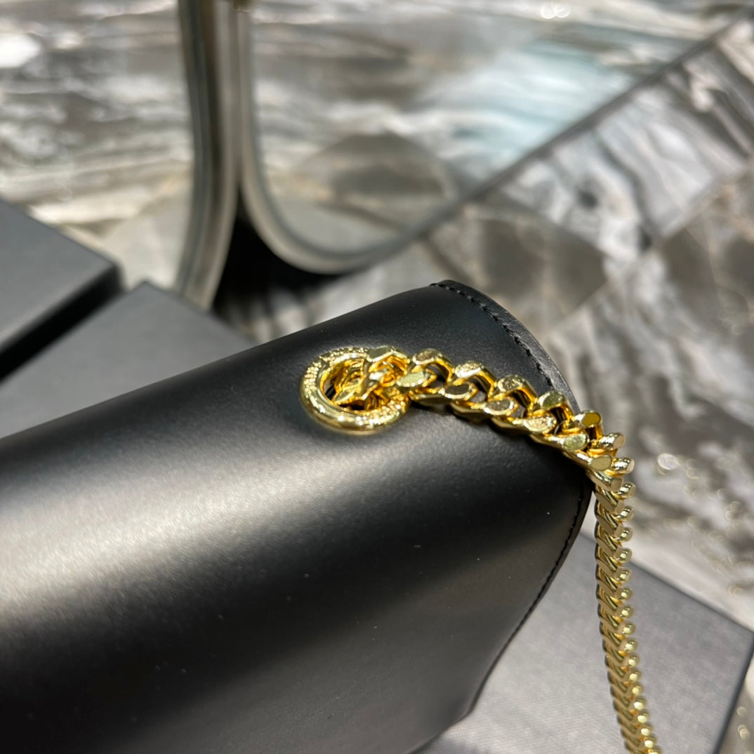 Saint Laurent Kate Small Chain Wallet in Black Leather with Gold-Tone Hardware