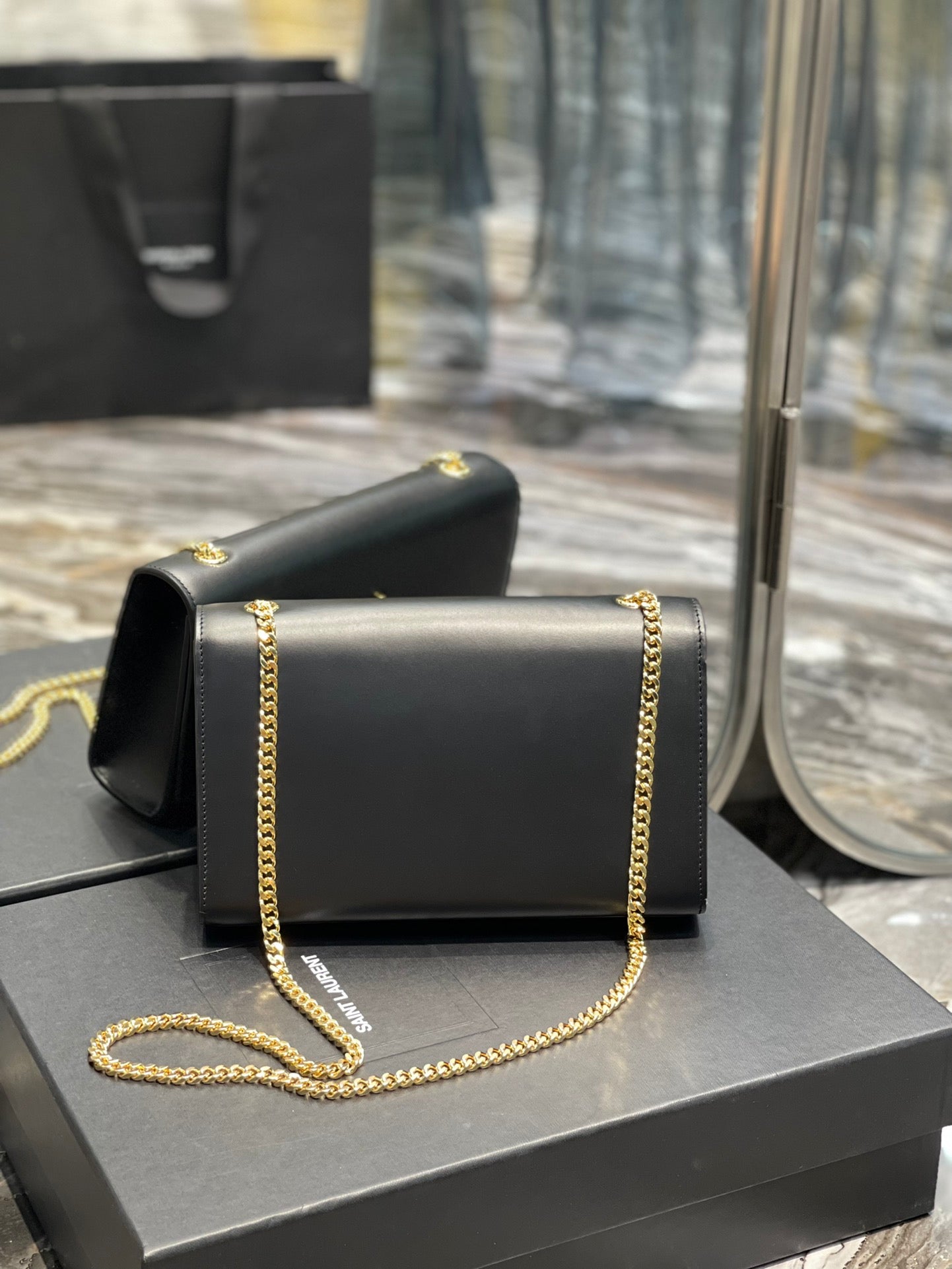 Saint Laurent Kate Small Chain Wallet in Black Leather with Gold-Tone Hardware