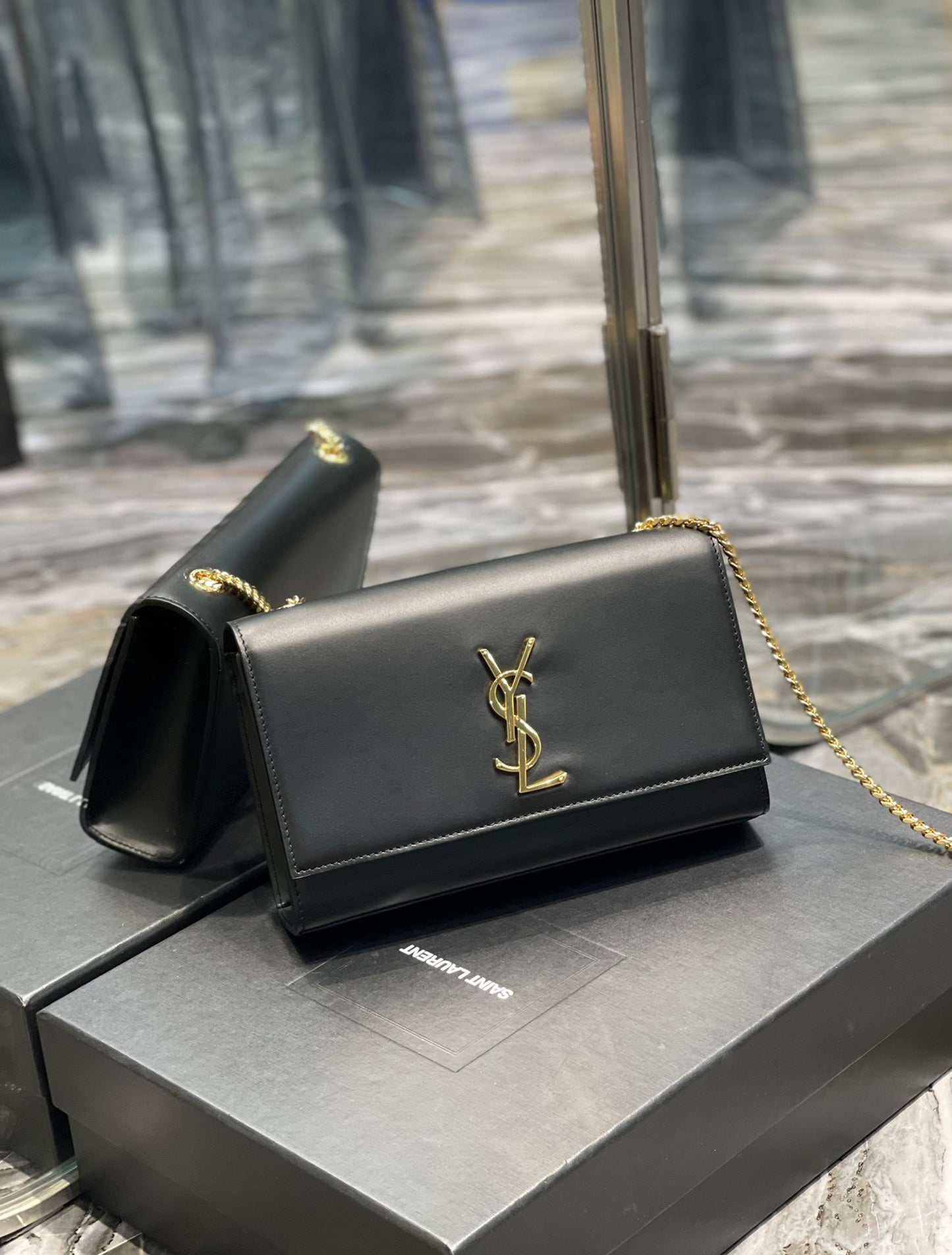 Saint Laurent Kate Small Chain Wallet in Black Leather with Gold-Tone Hardware