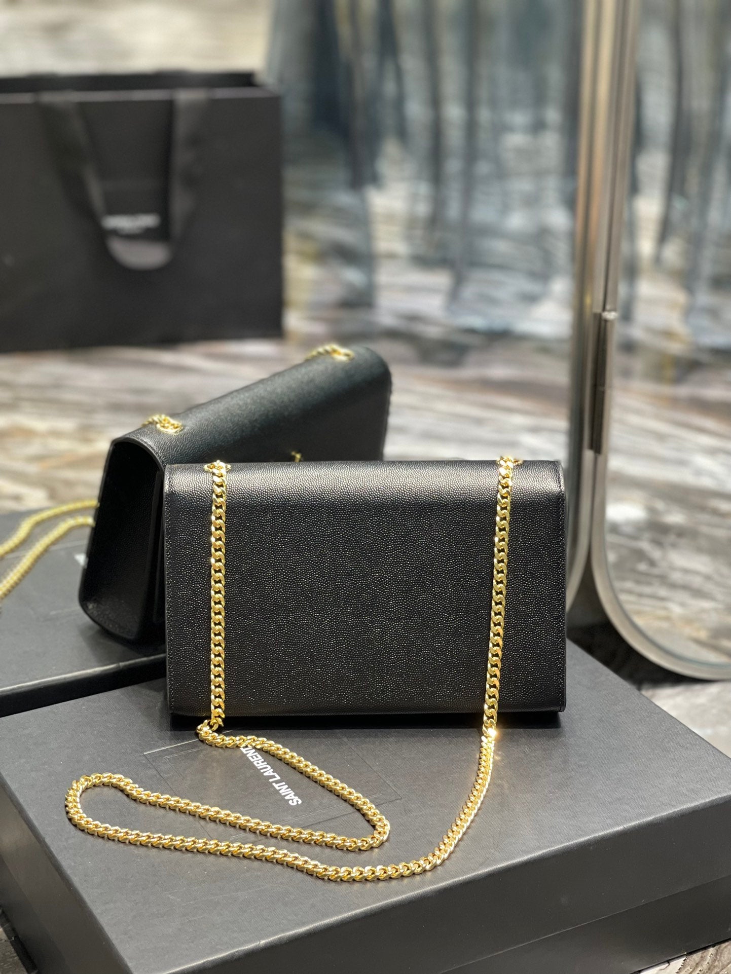 Saint Laurent Kate Small Chain Bag in Grain De Poudre Embossed Leather