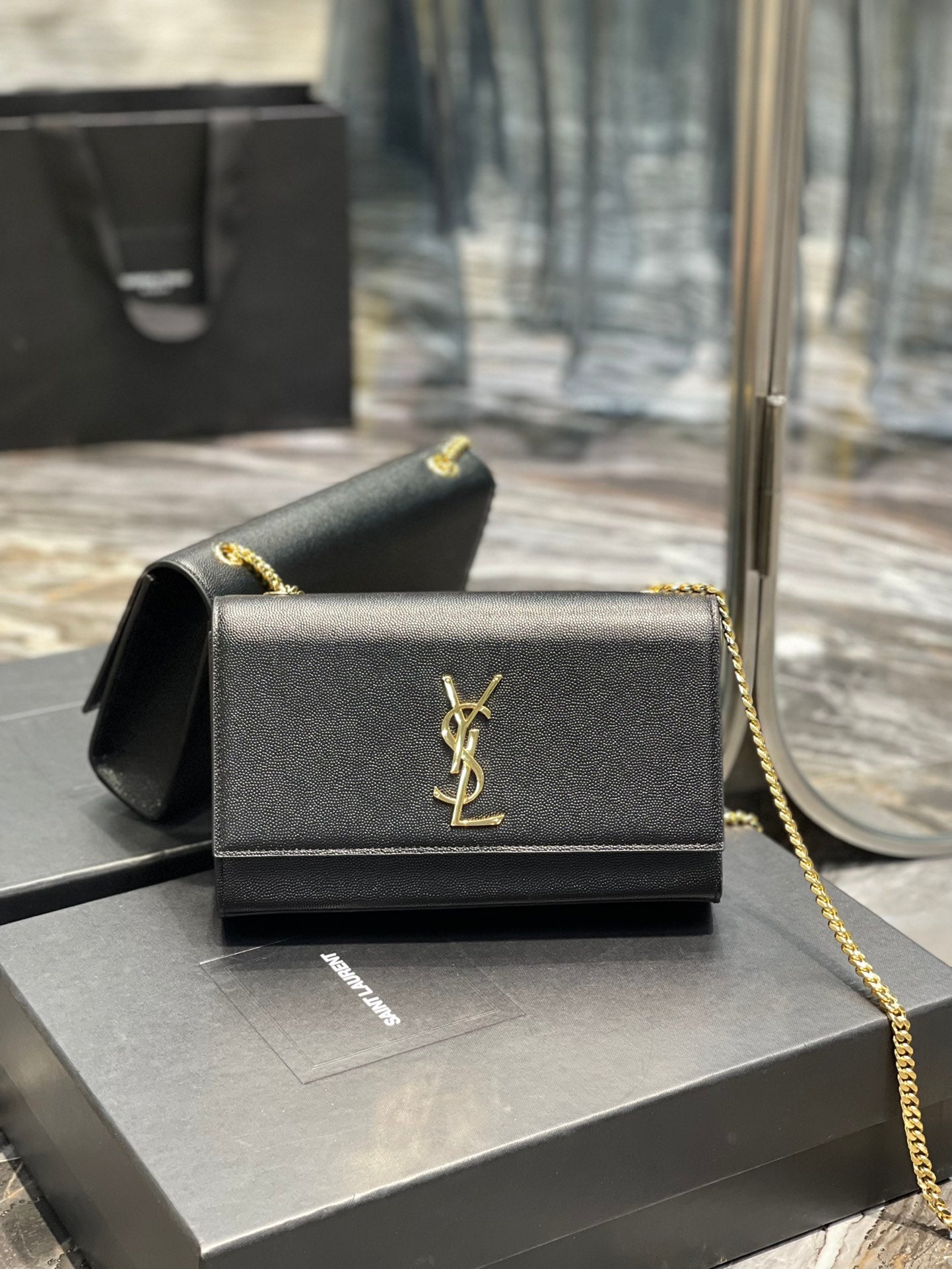 Saint Laurent Kate Small Chain Bag in Grain De Poudre Embossed Leather