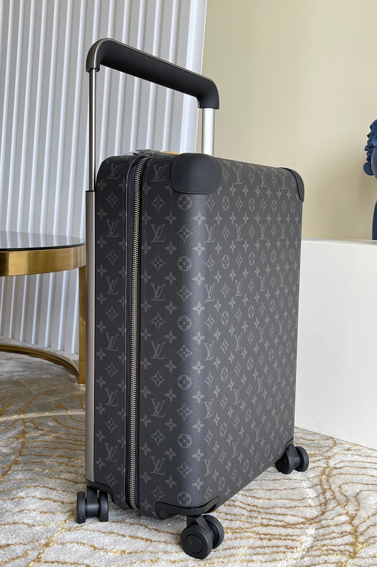 Modern Black Monogram Print Hardshell Carry-On Spinner Suitcase