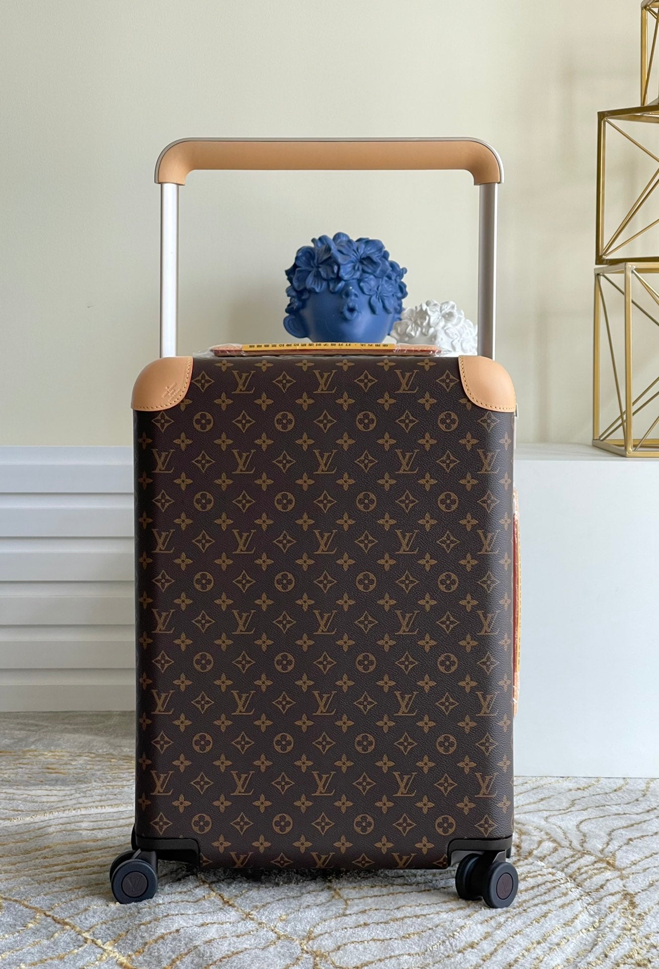 Luxury Brown Monogram Rolling Carry-On Suitcase with Spinner Wheels