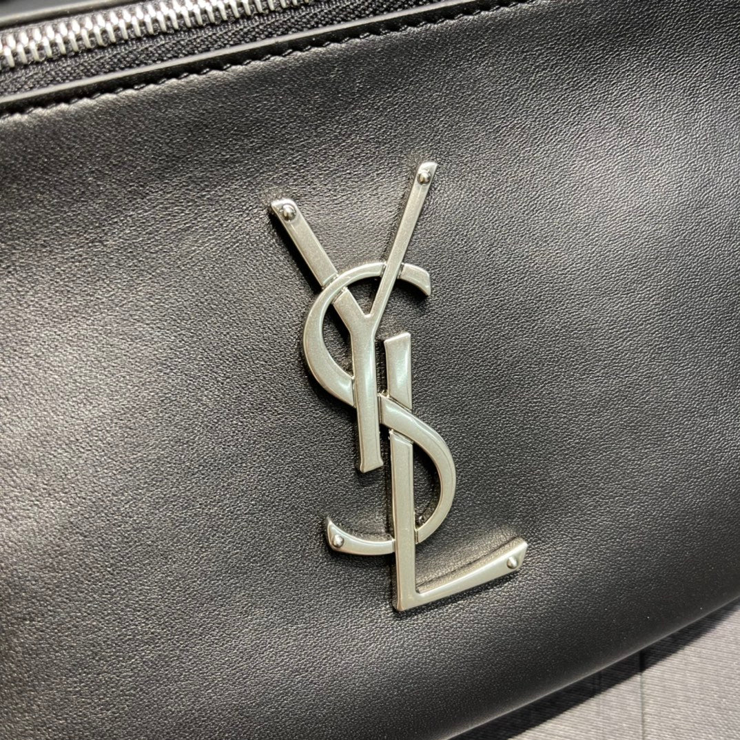 Saint Laurent Cassandre Leather Belt Bag in Black with Silver-Tone Hardware