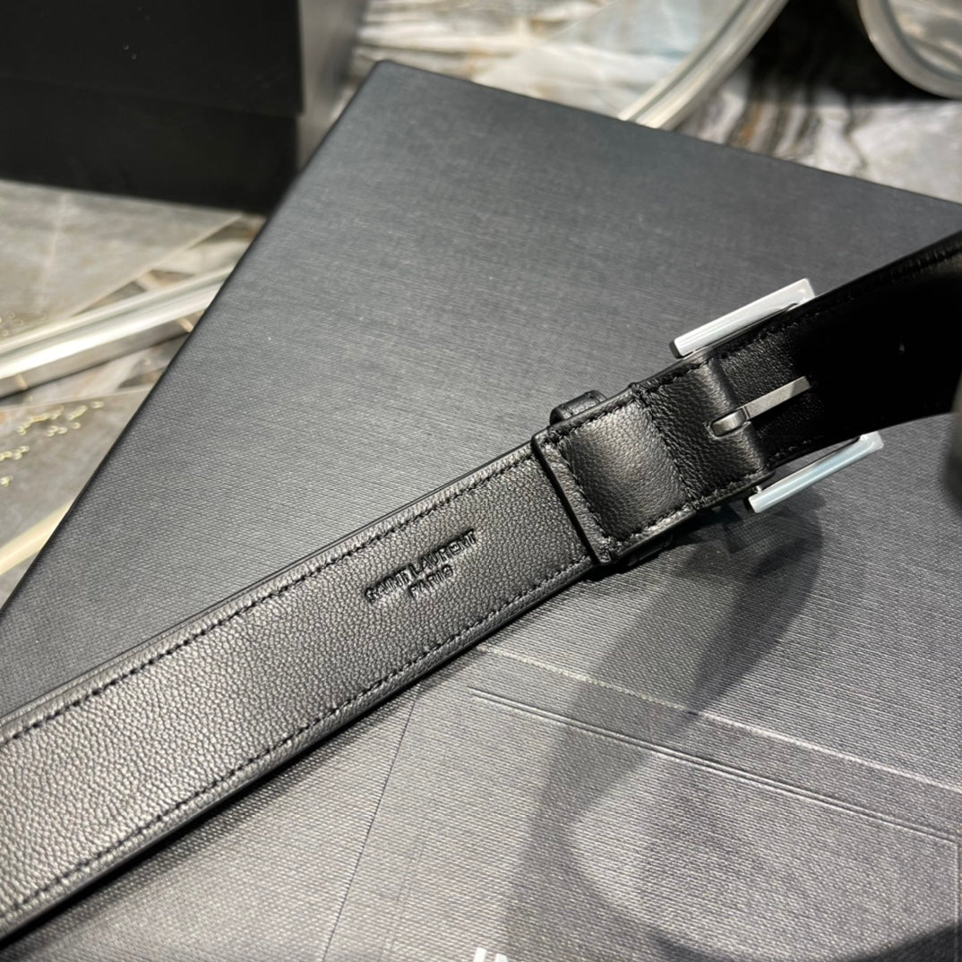 Saint Laurent Cassandre Leather Belt Bag in Black with Silver Hardware