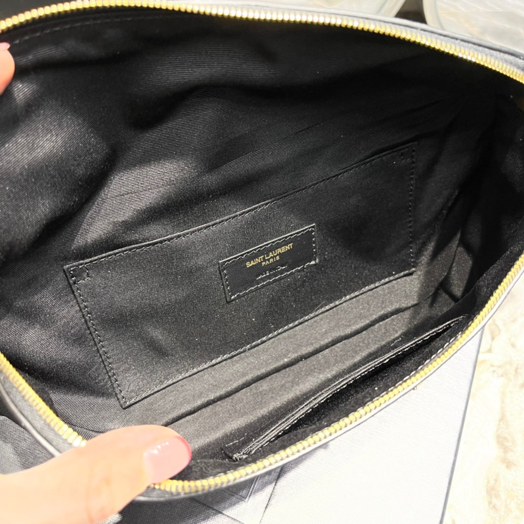 Saint Laurent Cassandre Belt Bag in Black Grained Leather