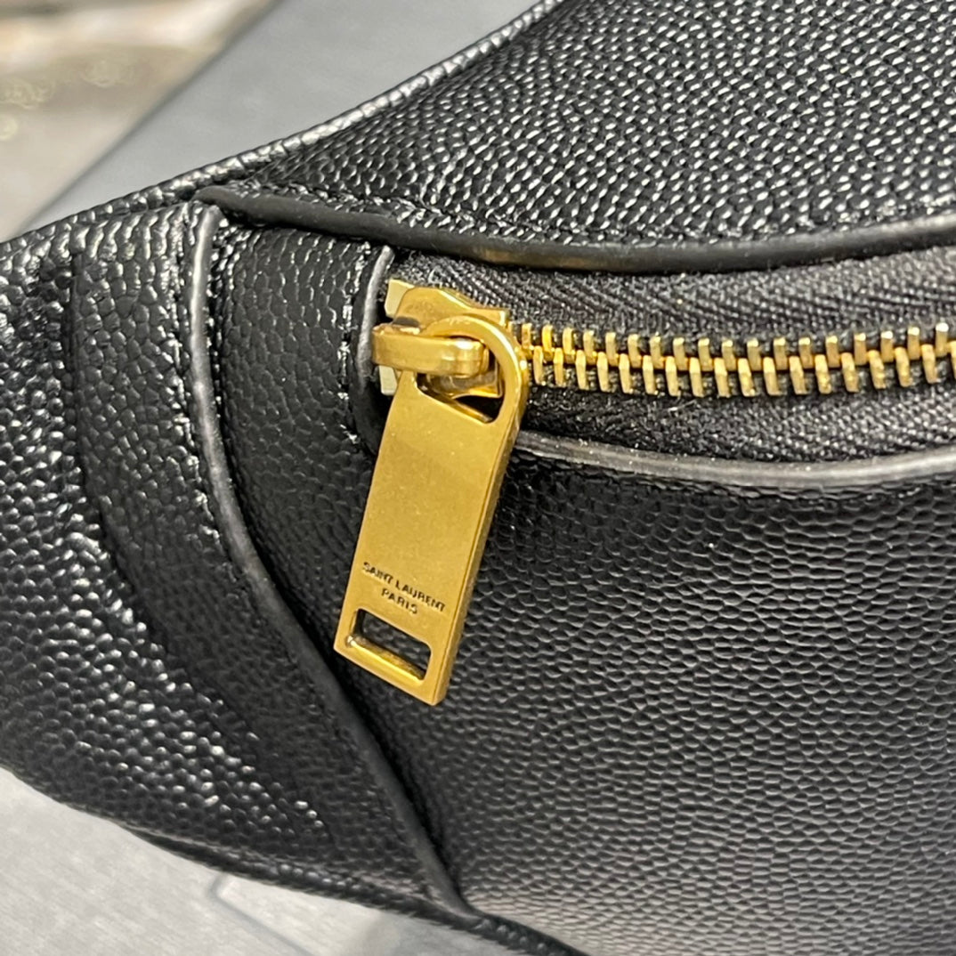 Saint Laurent Cassandre Belt Bag in Black Grained Leather