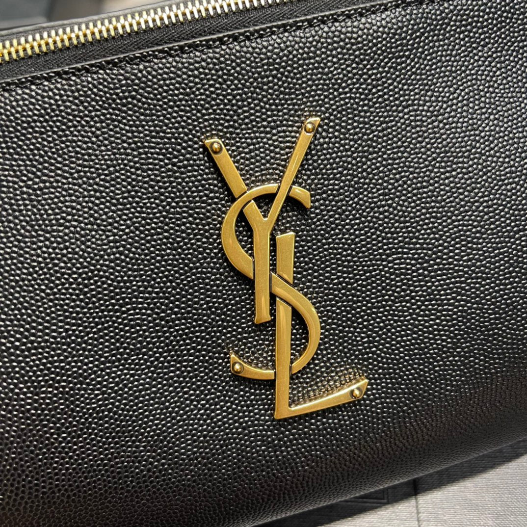 Saint Laurent Cassandre Belt Bag in Black Grained Leather