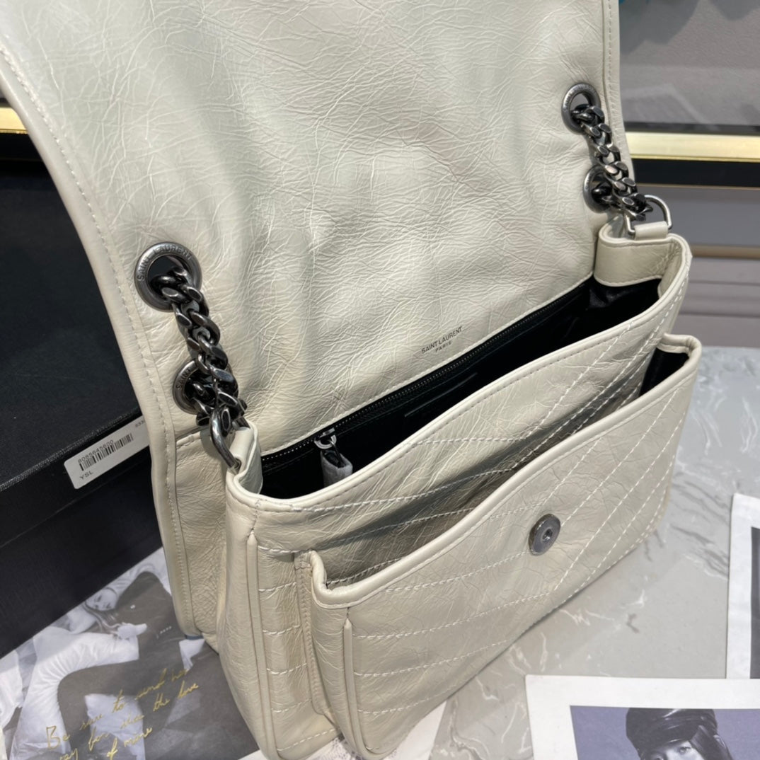 Saint Laurent Niki Medium Shoulder Bag in Quilted Vintage Leather - Cream