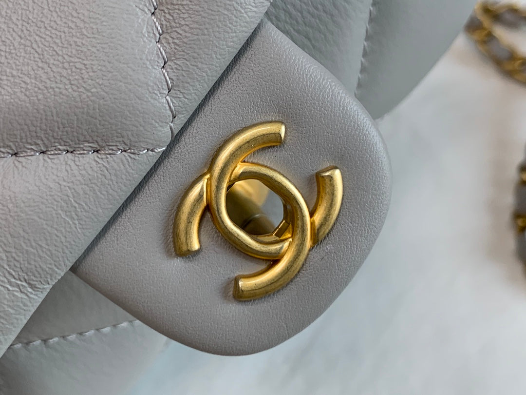 Chanel Mini Quilted Top Handle Flap Bag - Grey Lambskin with Gold Hardware