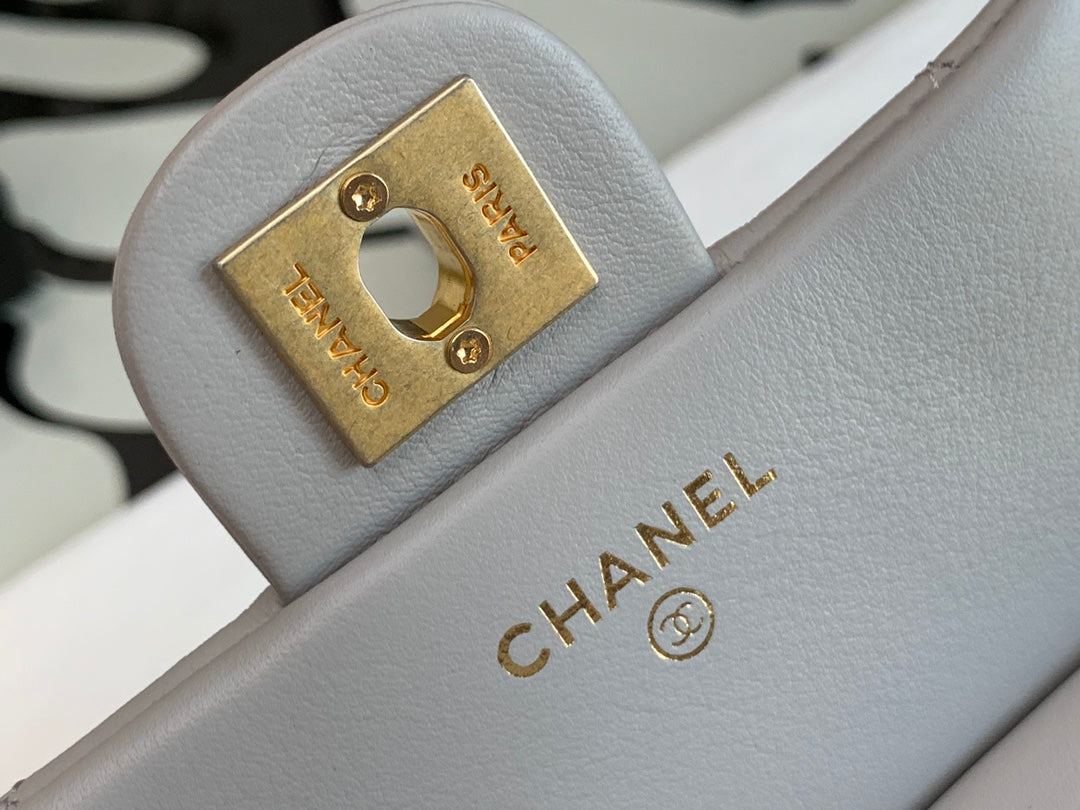Chanel Mini Quilted Top Handle Flap Bag - Grey Lambskin with Gold Hardware