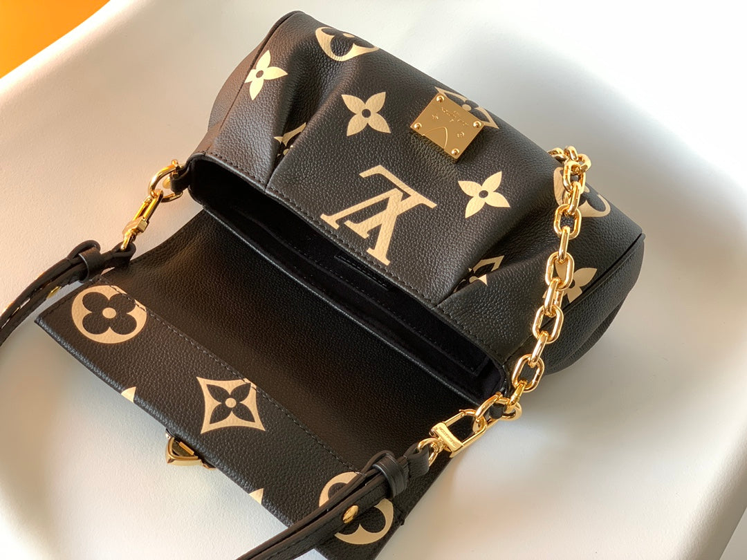 Louis Vuitton Monogram Empreinte Giant Black Leather Shoulder Bag with Gold Chain