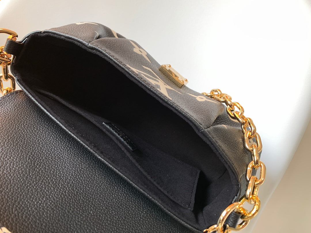 Louis Vuitton Monogram Empreinte Giant Black Leather Shoulder Bag with Gold Chain