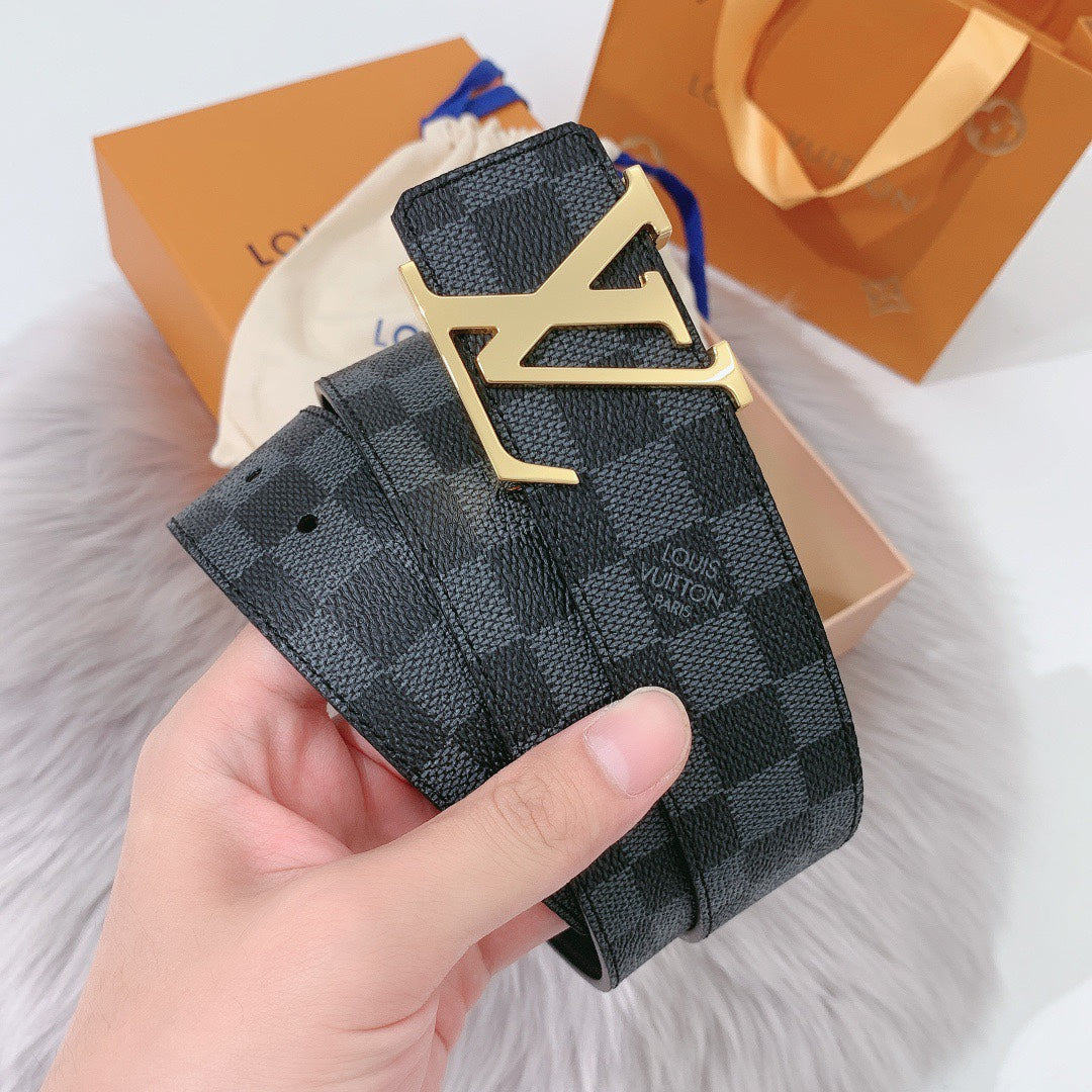 Louis Vuitton LV Initiales 40mm Belt - Damier Graphite Canvas with Gold Buckle, Luxury Designer Accessory for Men