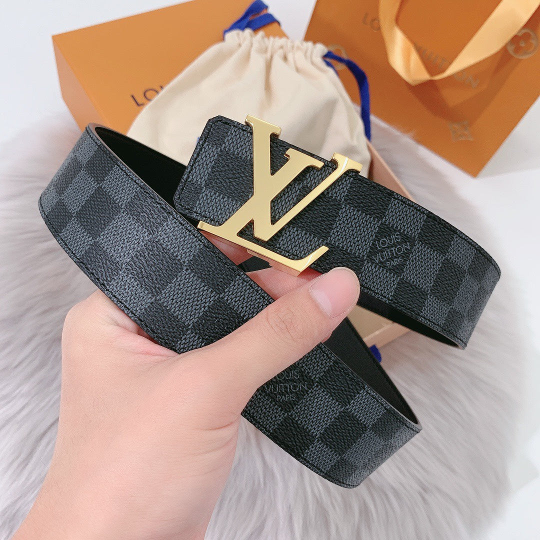 Louis Vuitton LV Initiales 40mm Belt - Damier Graphite Canvas with Gold Buckle, Luxury Designer Accessory for Men