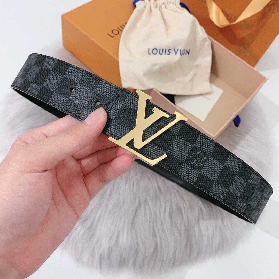 Louis Vuitton LV Initiales 40mm Belt - Damier Graphite Canvas with Gold Buckle, Luxury Designer Accessory for Men