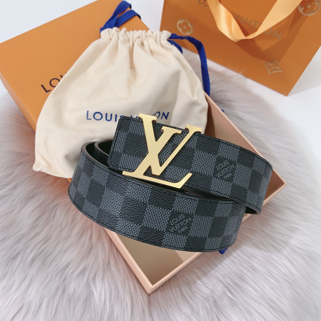 Louis Vuitton LV Initiales 40mm Belt - Damier Graphite Canvas with Gold Buckle, Luxury Designer Accessory for Men