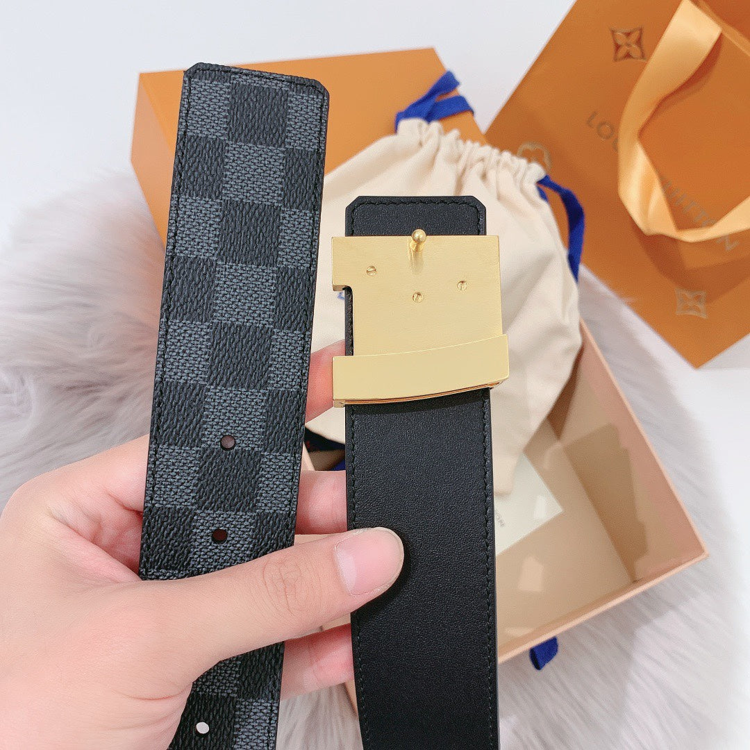 Louis Vuitton LV Initiales 40mm Belt - Damier Graphite Canvas with Gold Buckle, Luxury Designer Accessory for Men