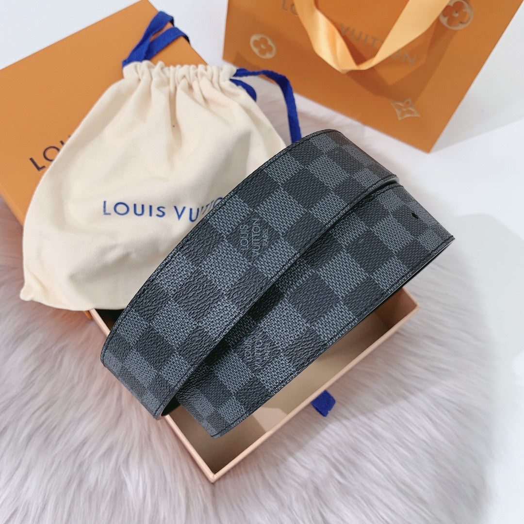 Louis Vuitton LV Initiales 40mm Belt - Damier Graphite Canvas with Gold Buckle, Luxury Designer Accessory for Men
