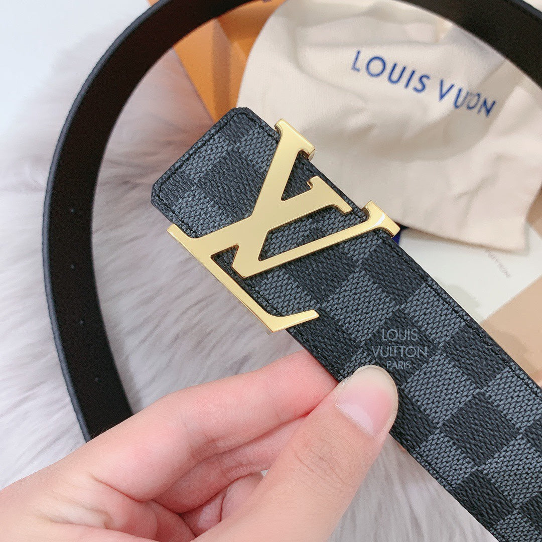 Louis Vuitton LV Initiales 40mm Belt - Damier Graphite Canvas with Gold Buckle, Luxury Designer Accessory for Men