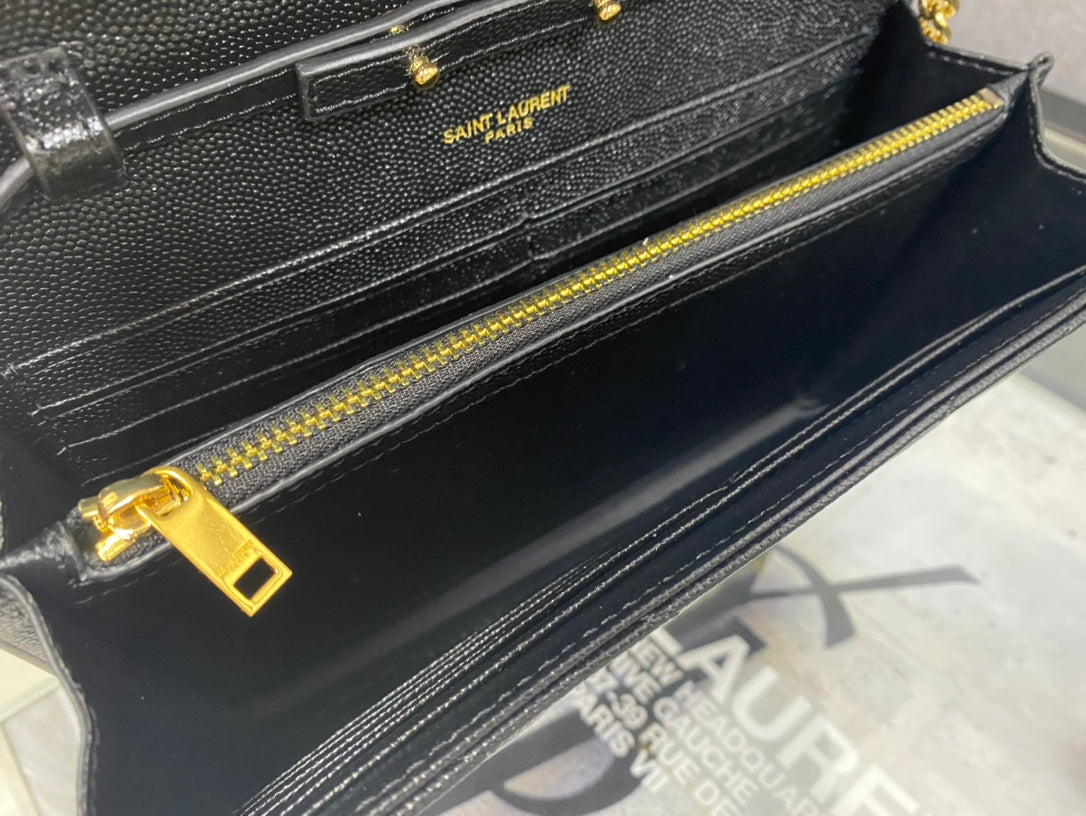 Saint Laurent Cassandre Matelassé Leather Wallet on Chain - Black/Gold