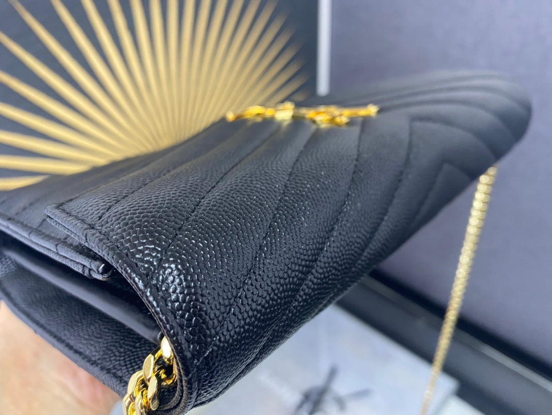 Saint Laurent Cassandre Matelassé Leather Wallet on Chain - Black/Gold