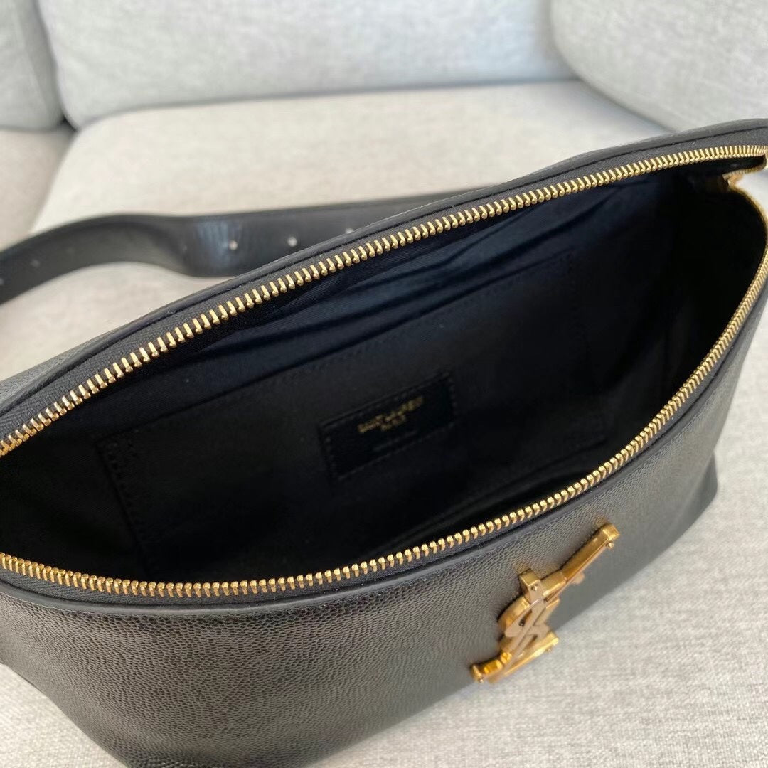 Saint Laurent Cassandre Grained Leather Belt Bag - Black/Gold
