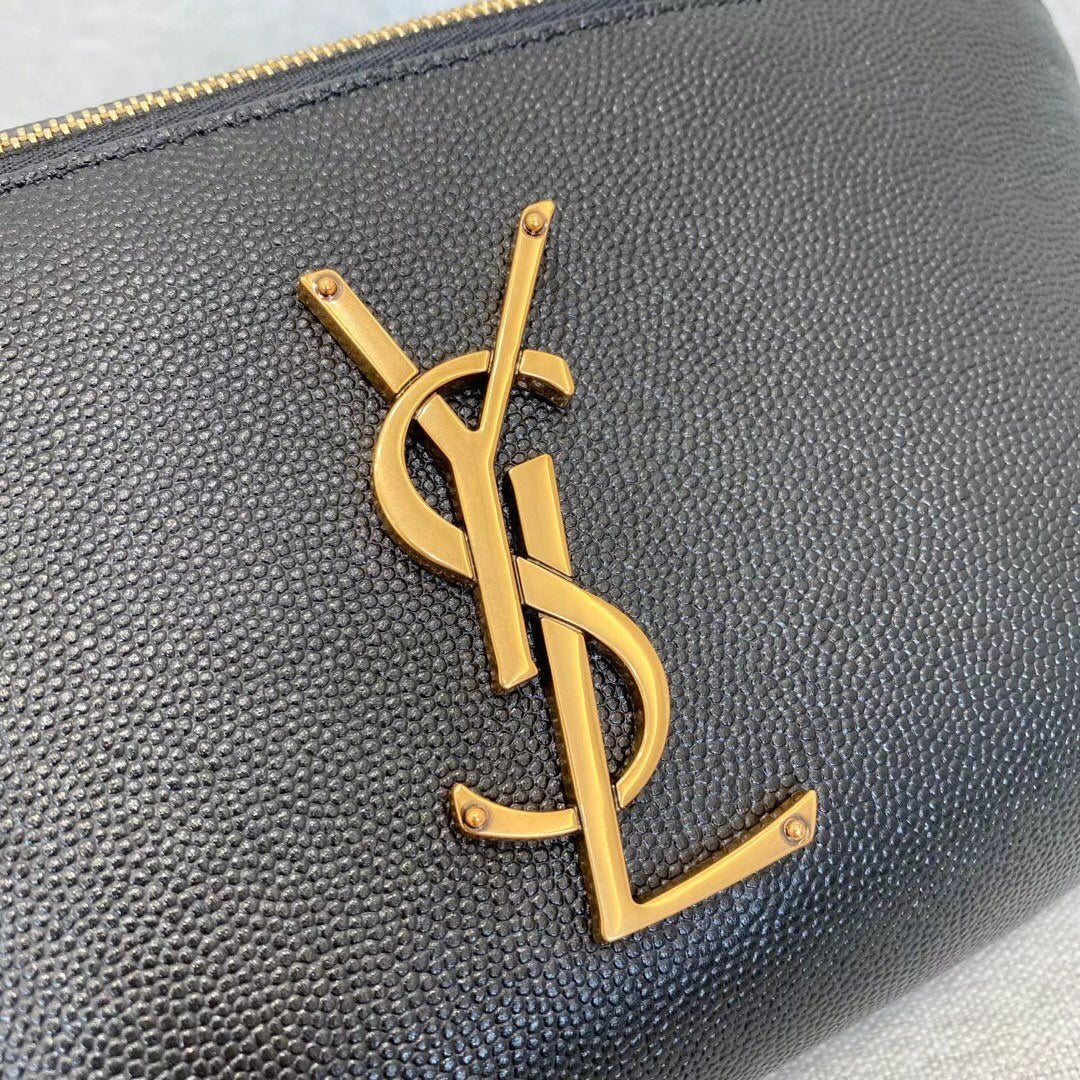 Saint Laurent Cassandre Grained Leather Belt Bag - Black/Gold