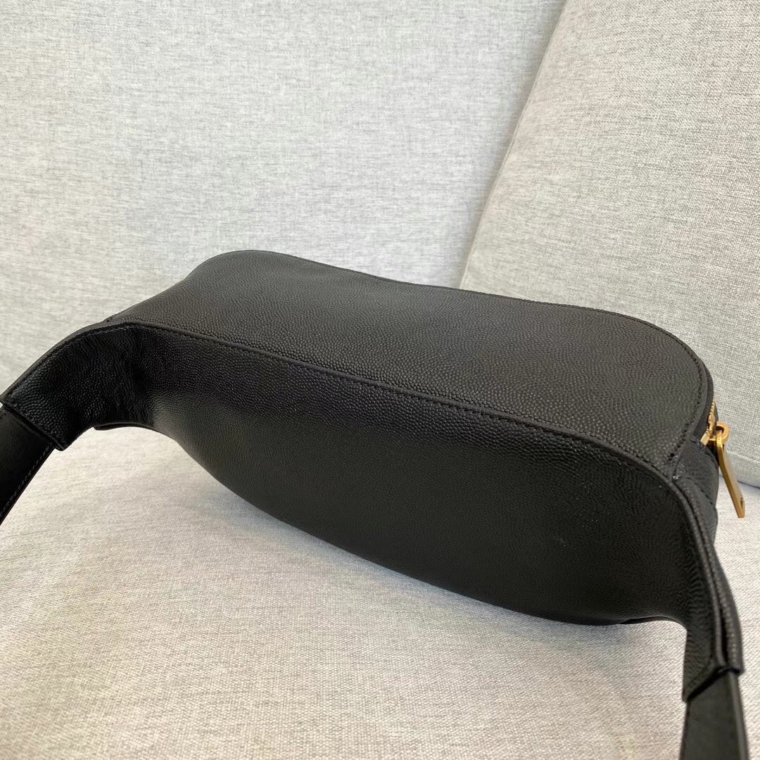 Saint Laurent Cassandre Grained Leather Belt Bag - Black/Gold