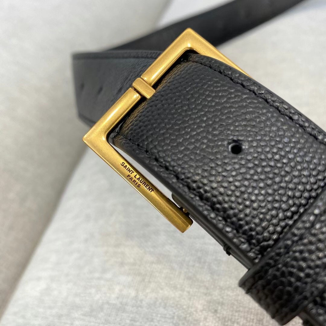 Saint Laurent Cassandre Grained Leather Belt Bag - Black/Gold