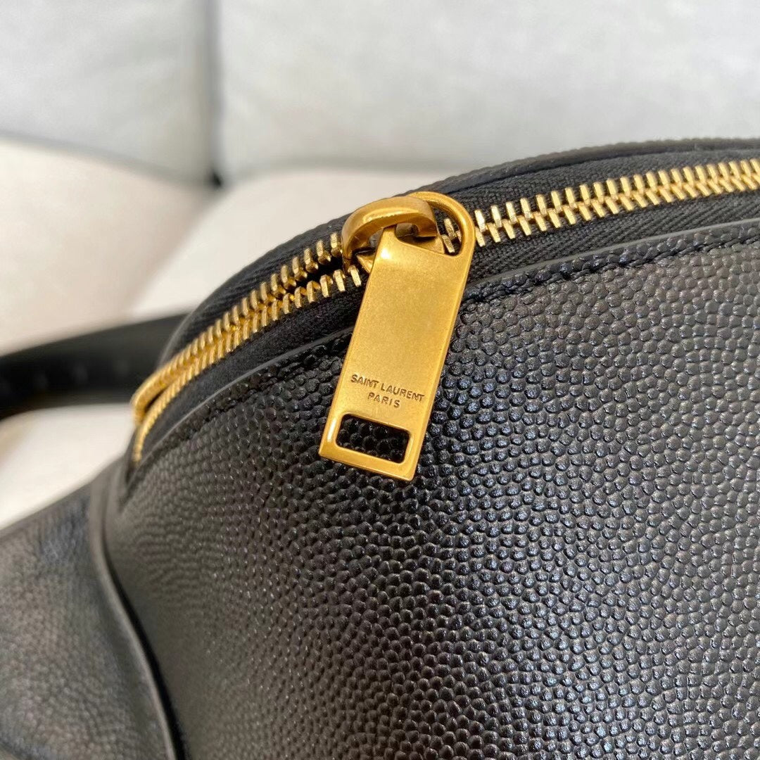 Saint Laurent Cassandre Grained Leather Belt Bag - Black/Gold